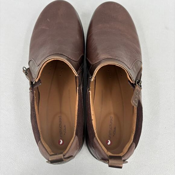 Clarks Loafer Shoe Size 8 Brown Copper Leather Side Zip Slip On Comfort - Picture 8 of 10